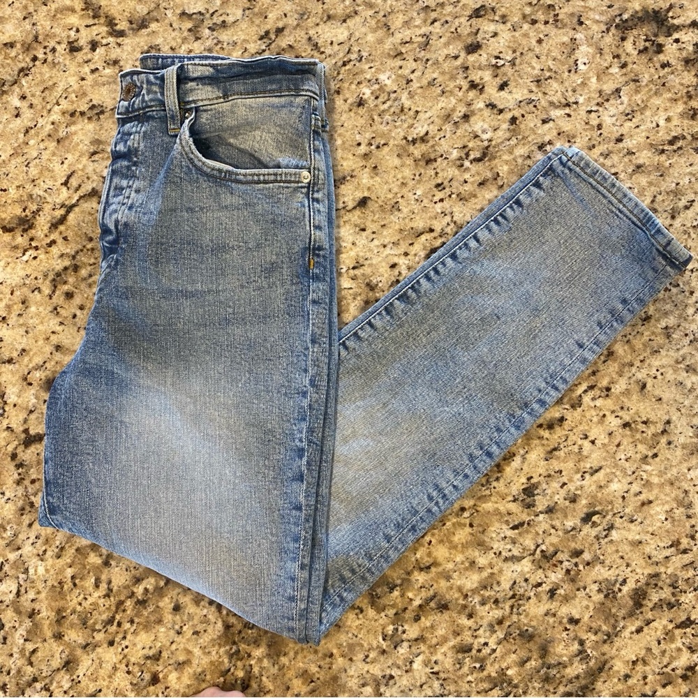 H&M &Denim Stacked Button Fly High Waist Cropped Mom Jeans
